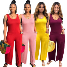Hot selling home pajamas solid color jumpsuit for woman